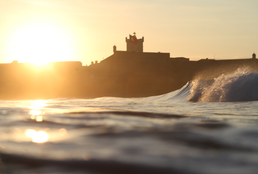 sunset landscape with fortress in carcavelos